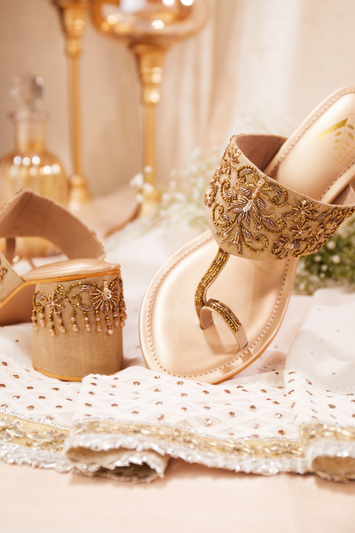 Gulnaaz Gold Block Heels