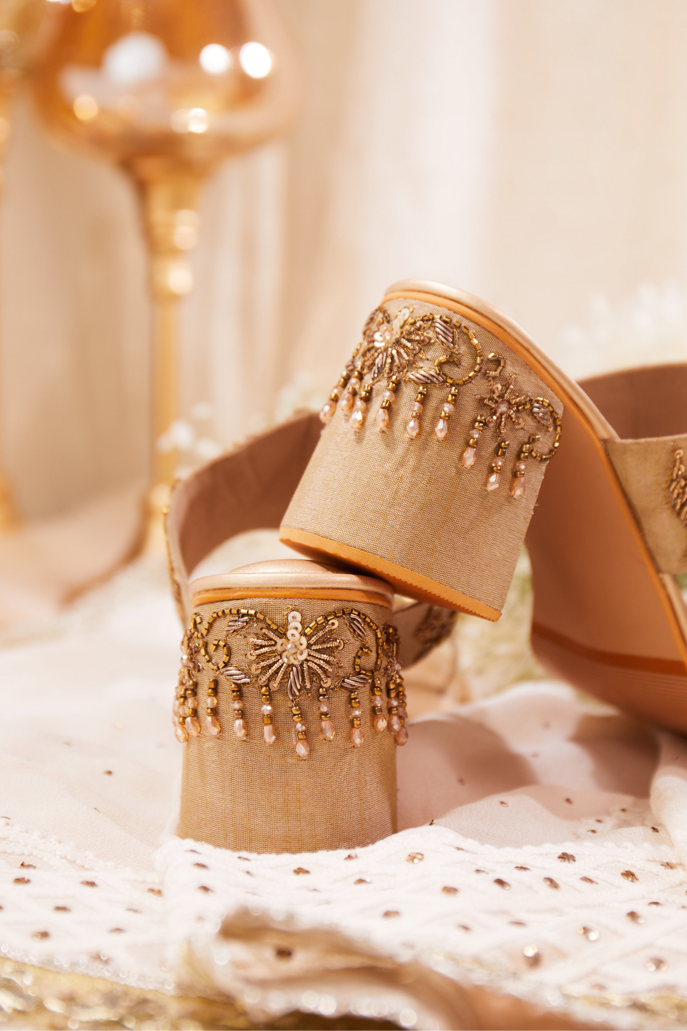 Gulnaaz Gold Block Heels