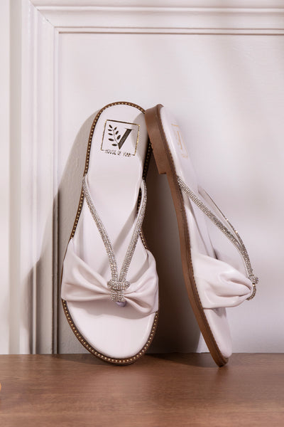 Krystal White bow Flats