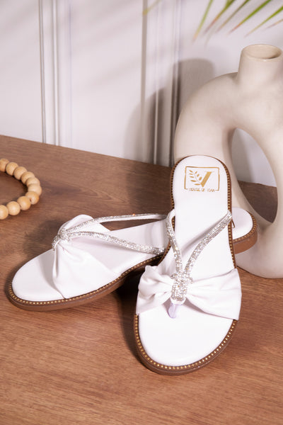 Krystal White bow Flats