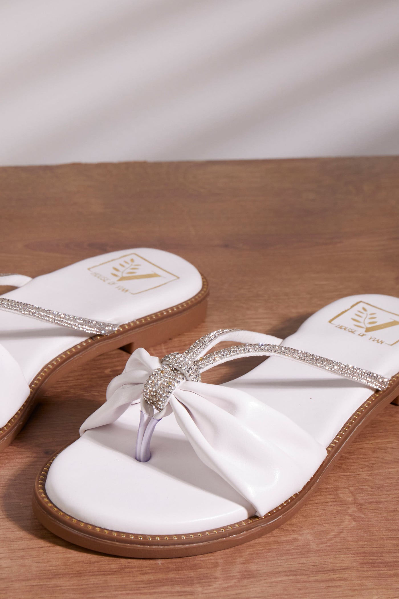 Krystal White bow Flats